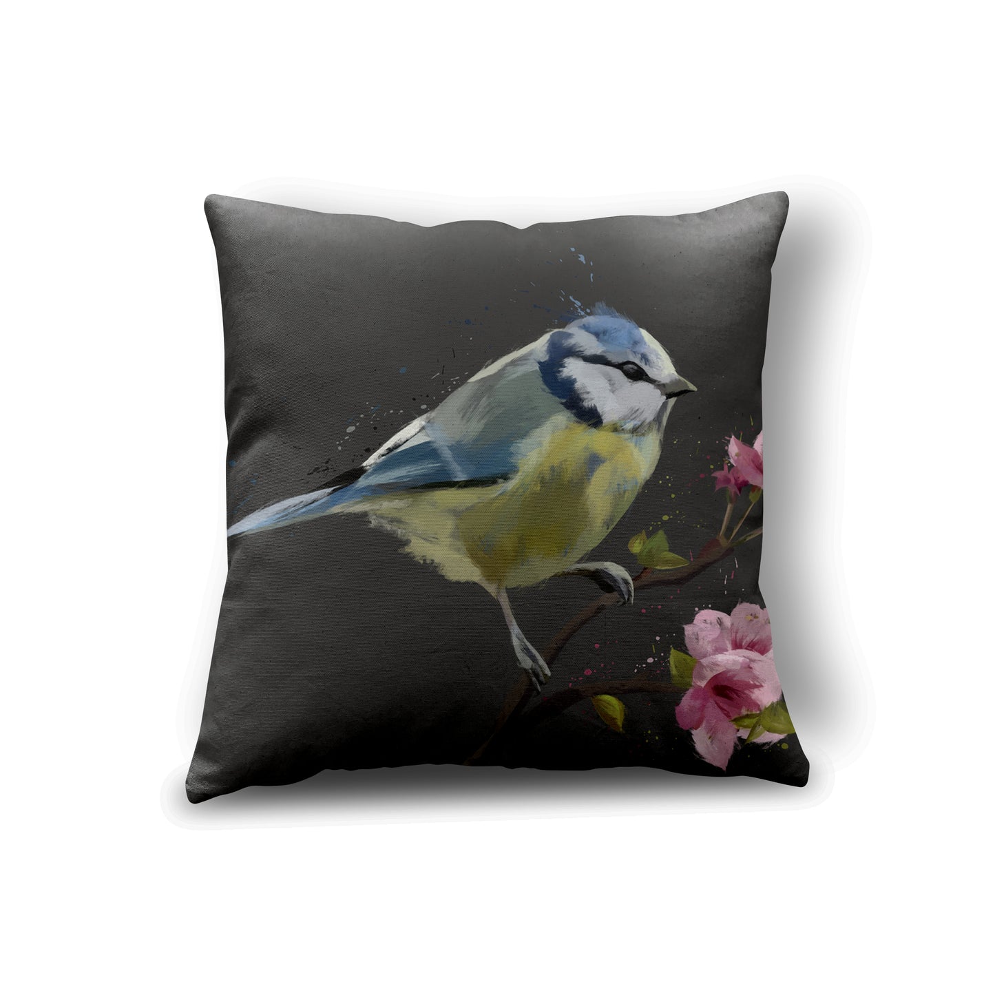 Blue Tit Cushion Grey 45 x 45cm Luxury Faux Suede
