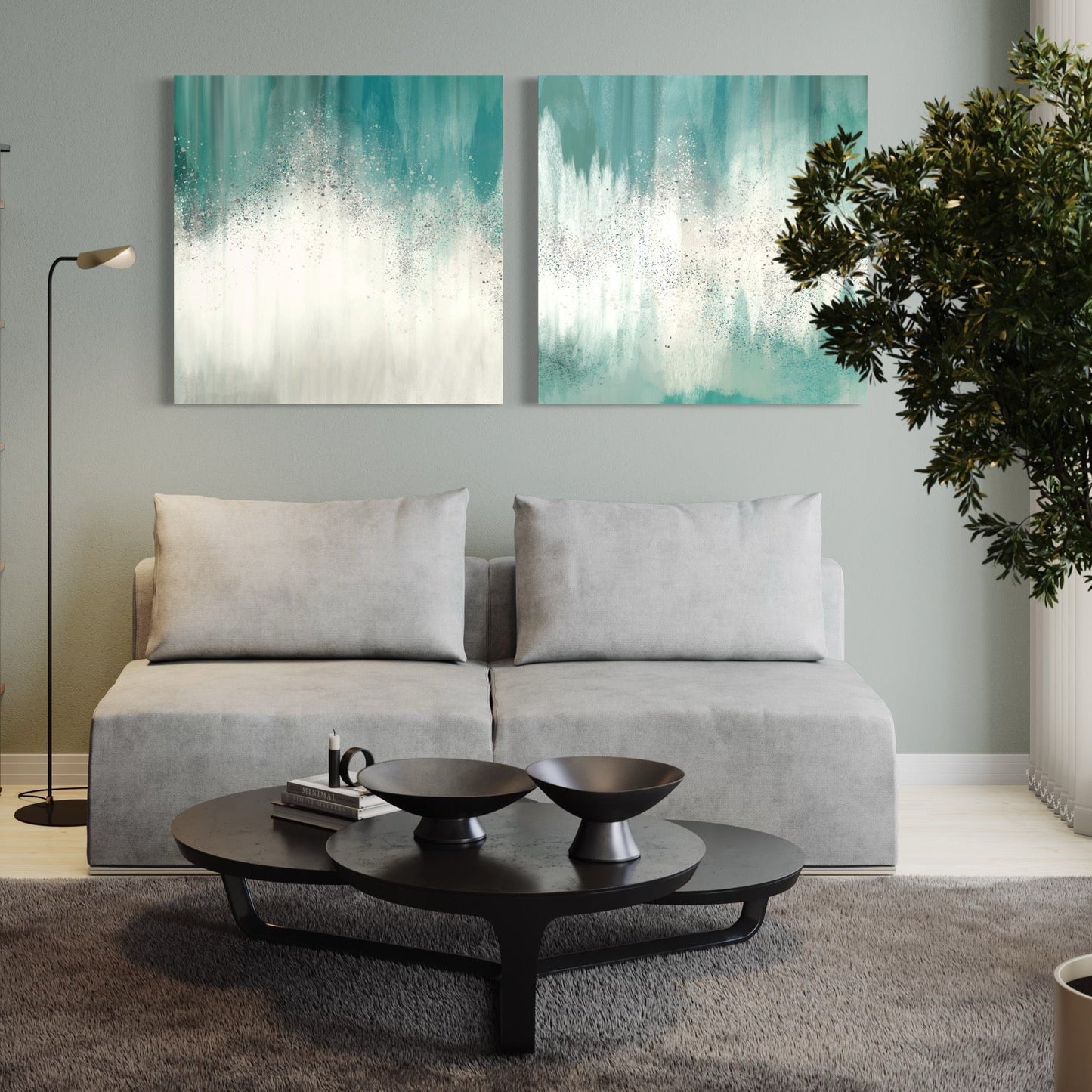 Teal Green and Silver Abstract Reflective on Canvas