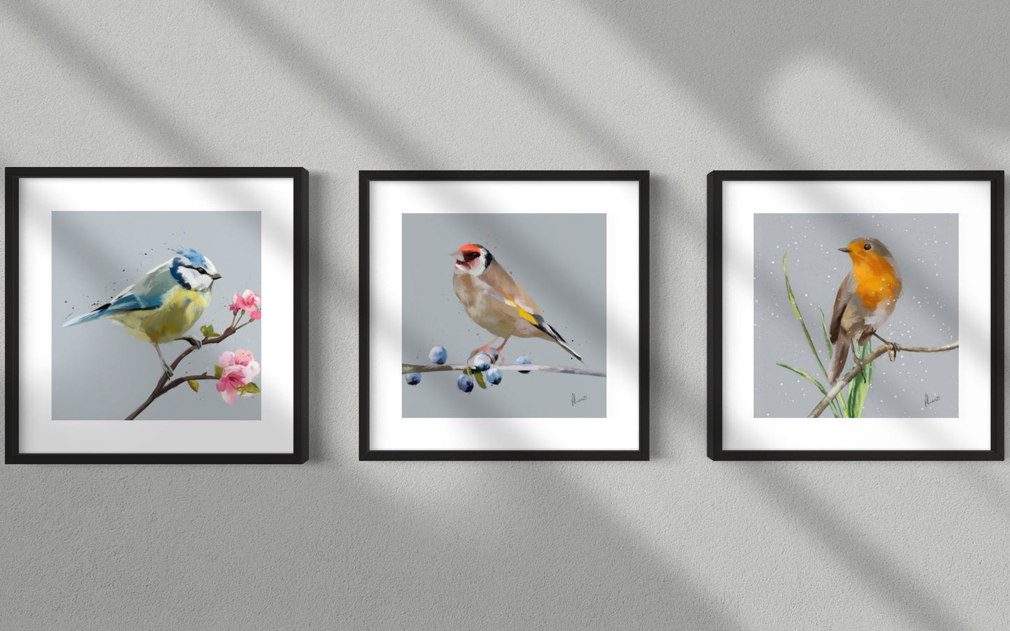 Winter Robin Blue Painting Print Framed