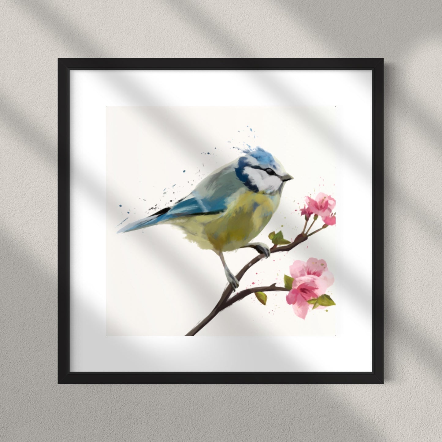Blue Tit White Painting Print Framed