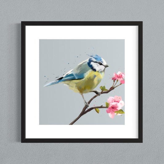Blue Tit Blue Painting Print Framed
