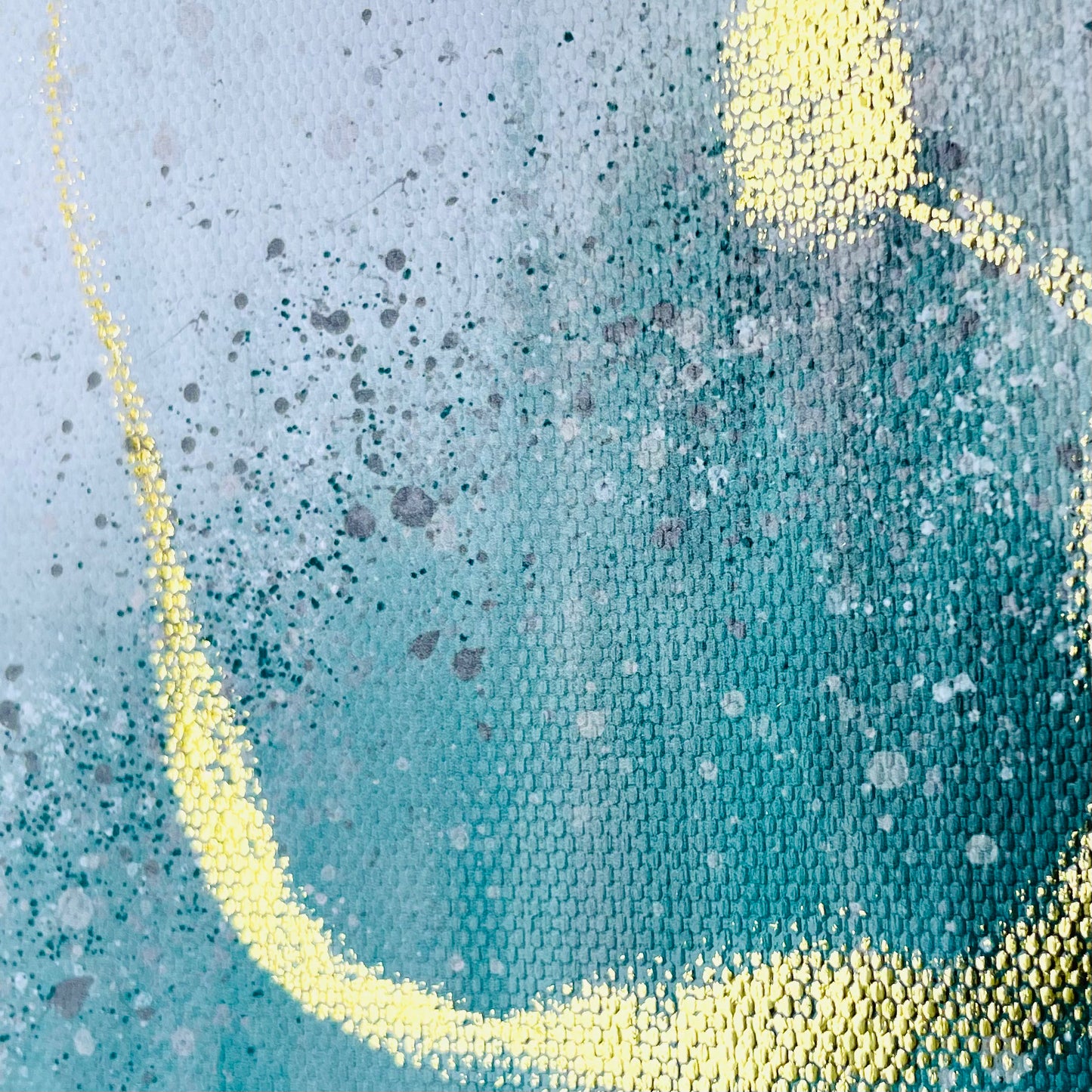 Teal Green and Gold Abstract Reflective on Canvas