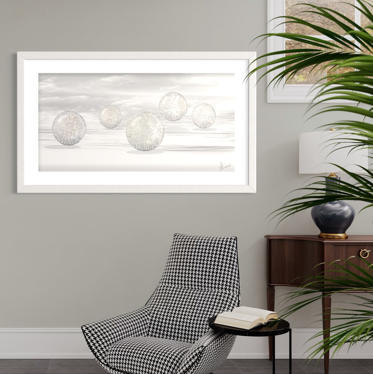 Silver Spheres Framed Liquid Foil Print