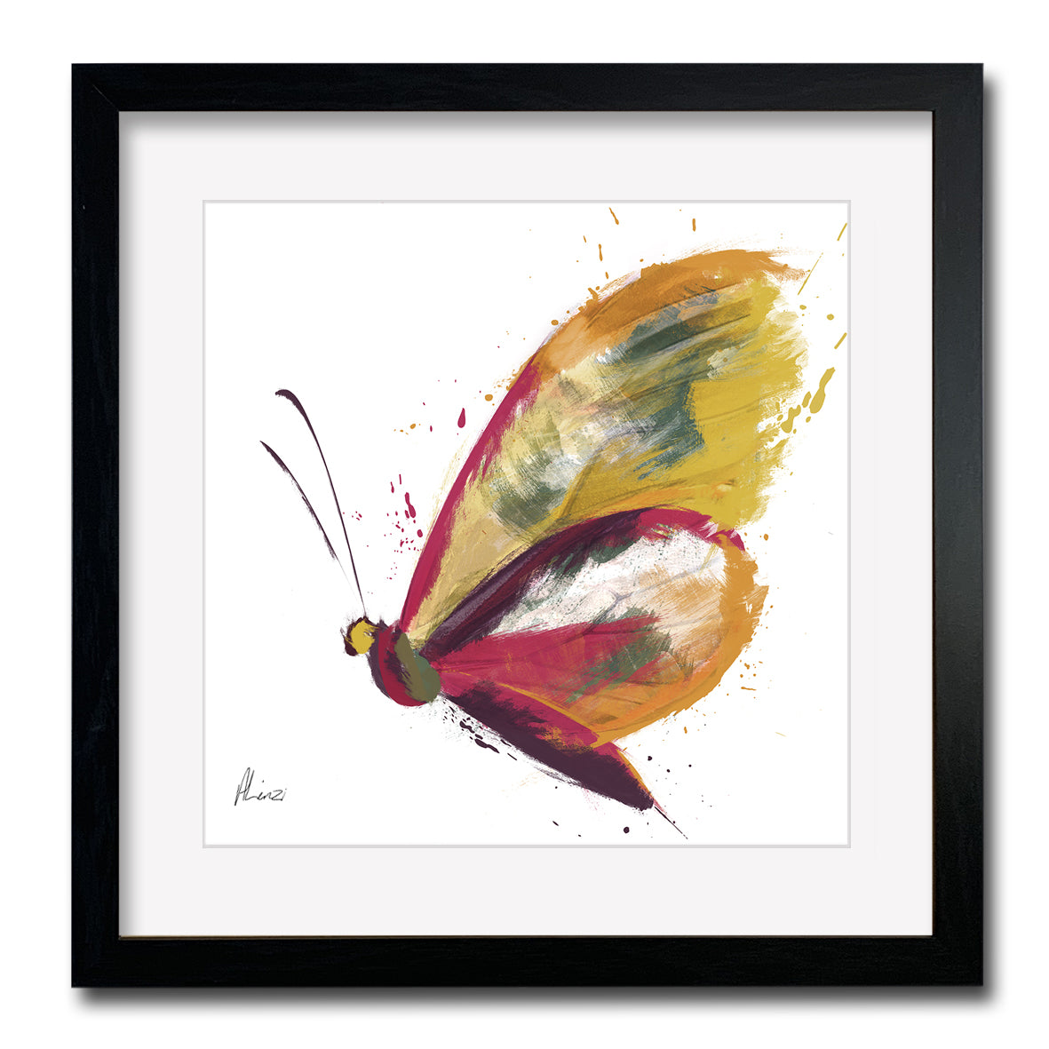 Bright Botanical Butterfly Painting Liquid Foil Print by Aimee Linzi