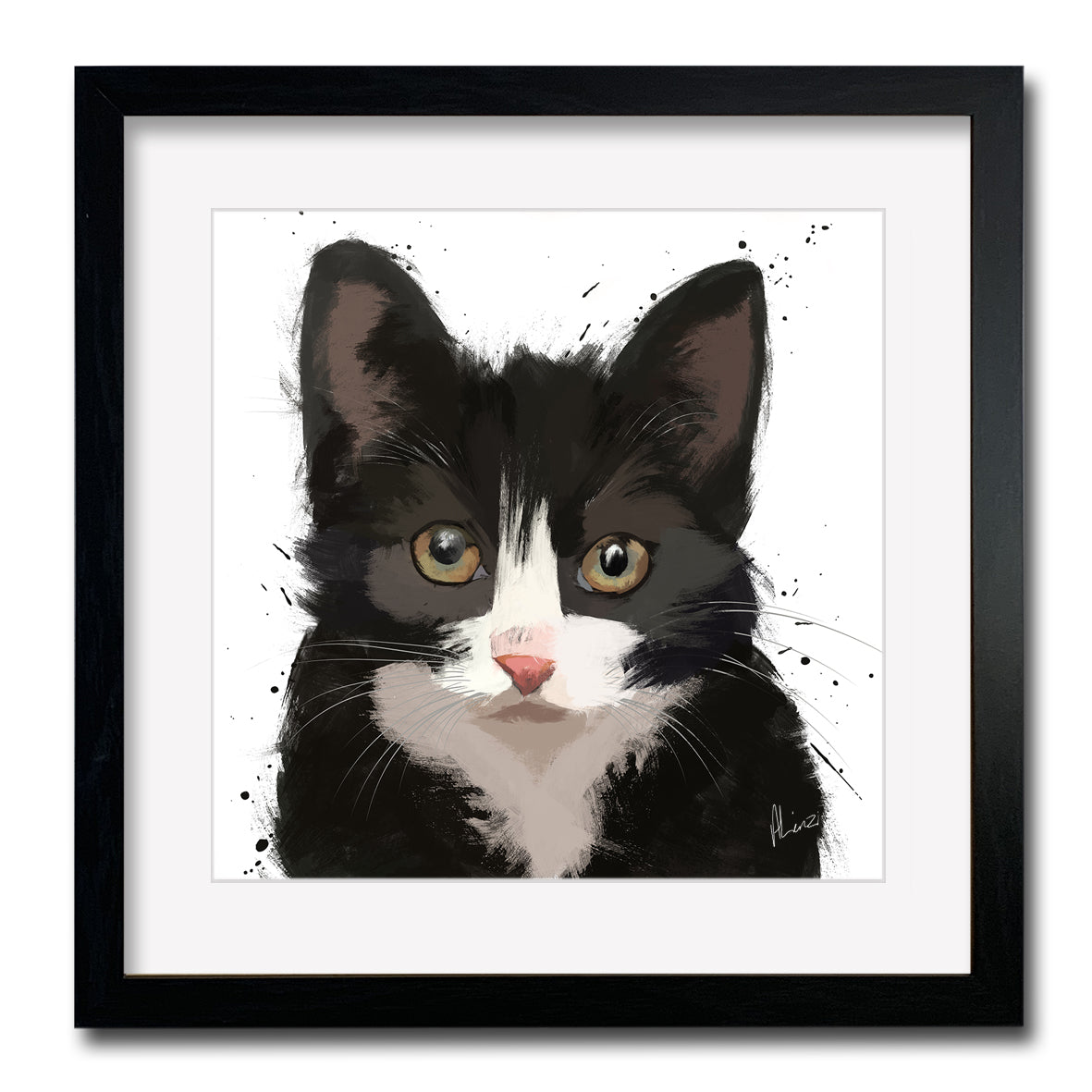 Black Cat Painting Liquid Foil Framed Art