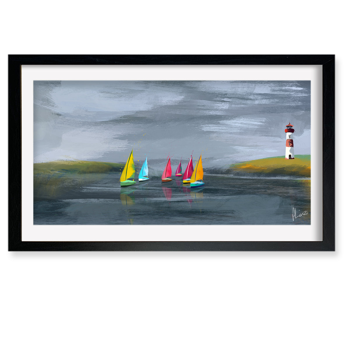 Lighthouse Painting Print Framed Landscape