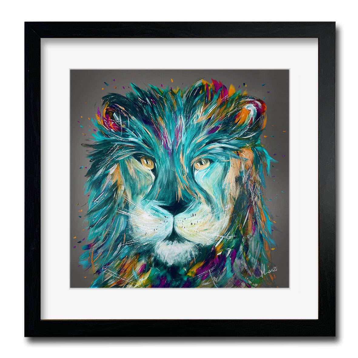 Lion 'King' Grey Liquid Foil Framed Art