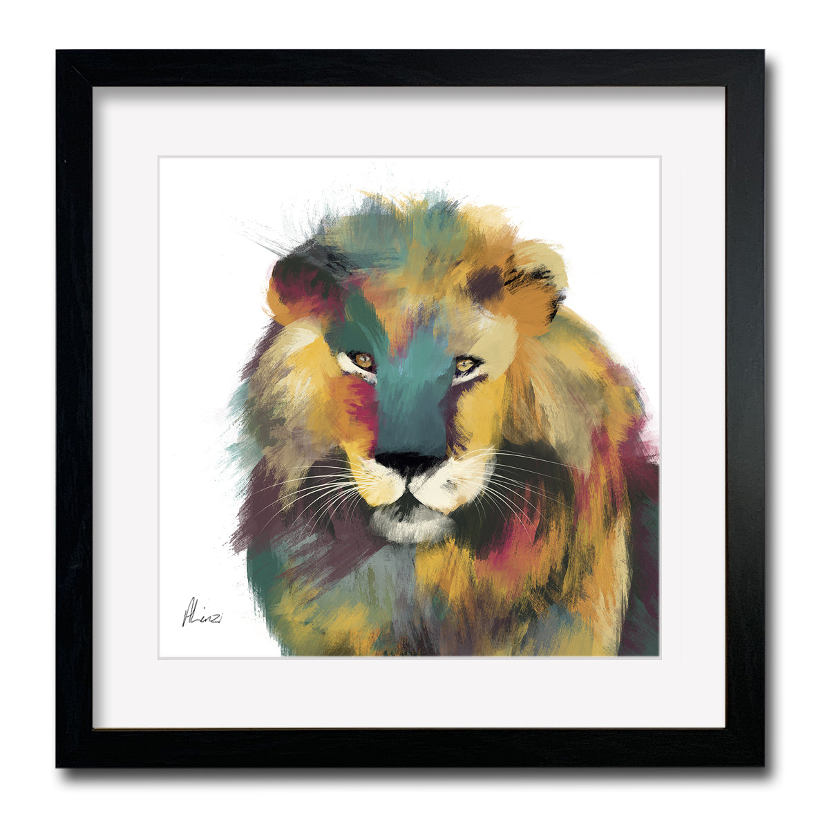 Lion Multi White Painting Print Framed