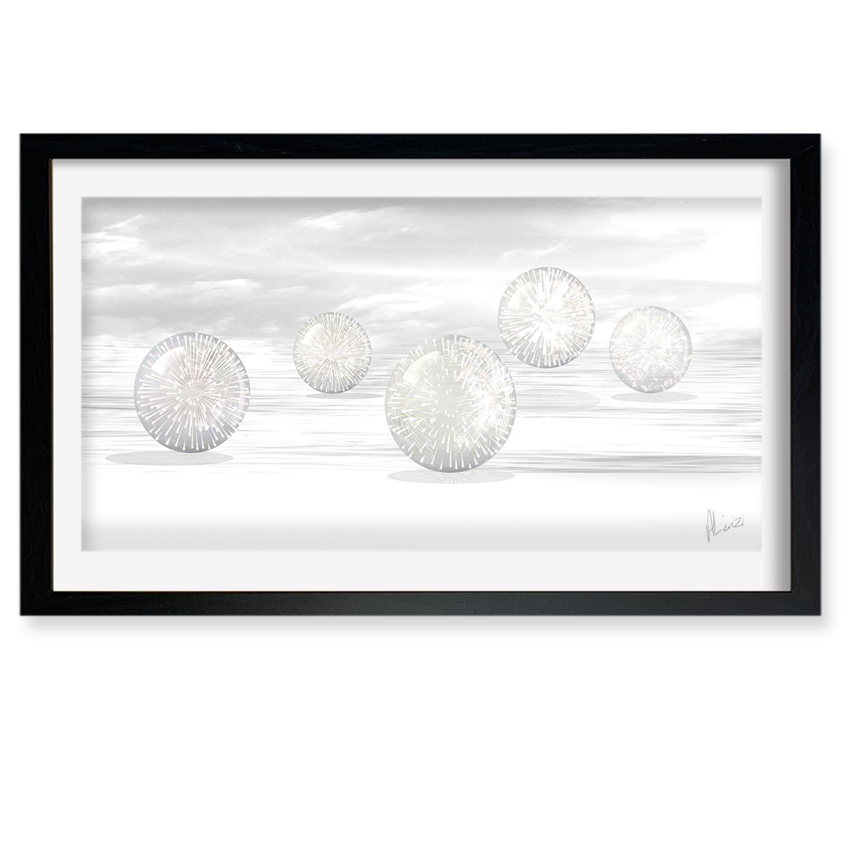 Silver Spheres Framed Liquid Foil Print