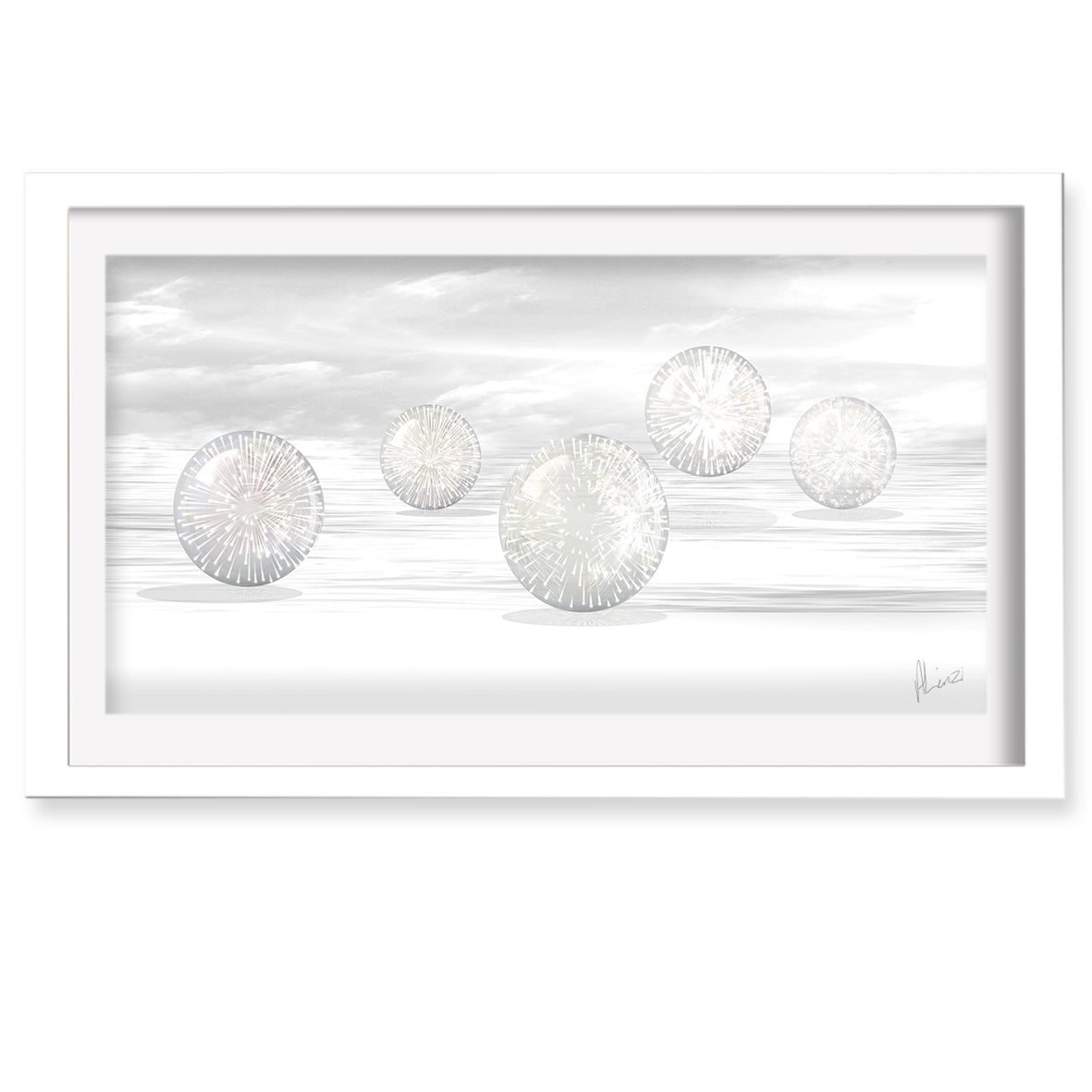 Silver Spheres Framed Liquid Foil Print