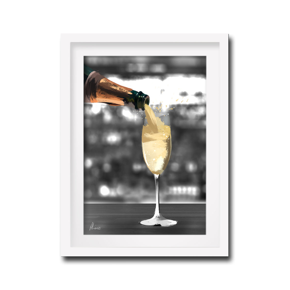 Prosecco Flute Painting Gold Foil Print