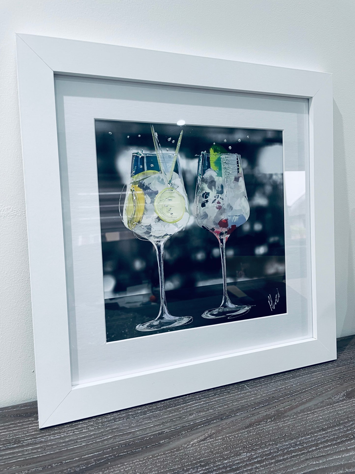 Gin Glasses Painting Print Framed