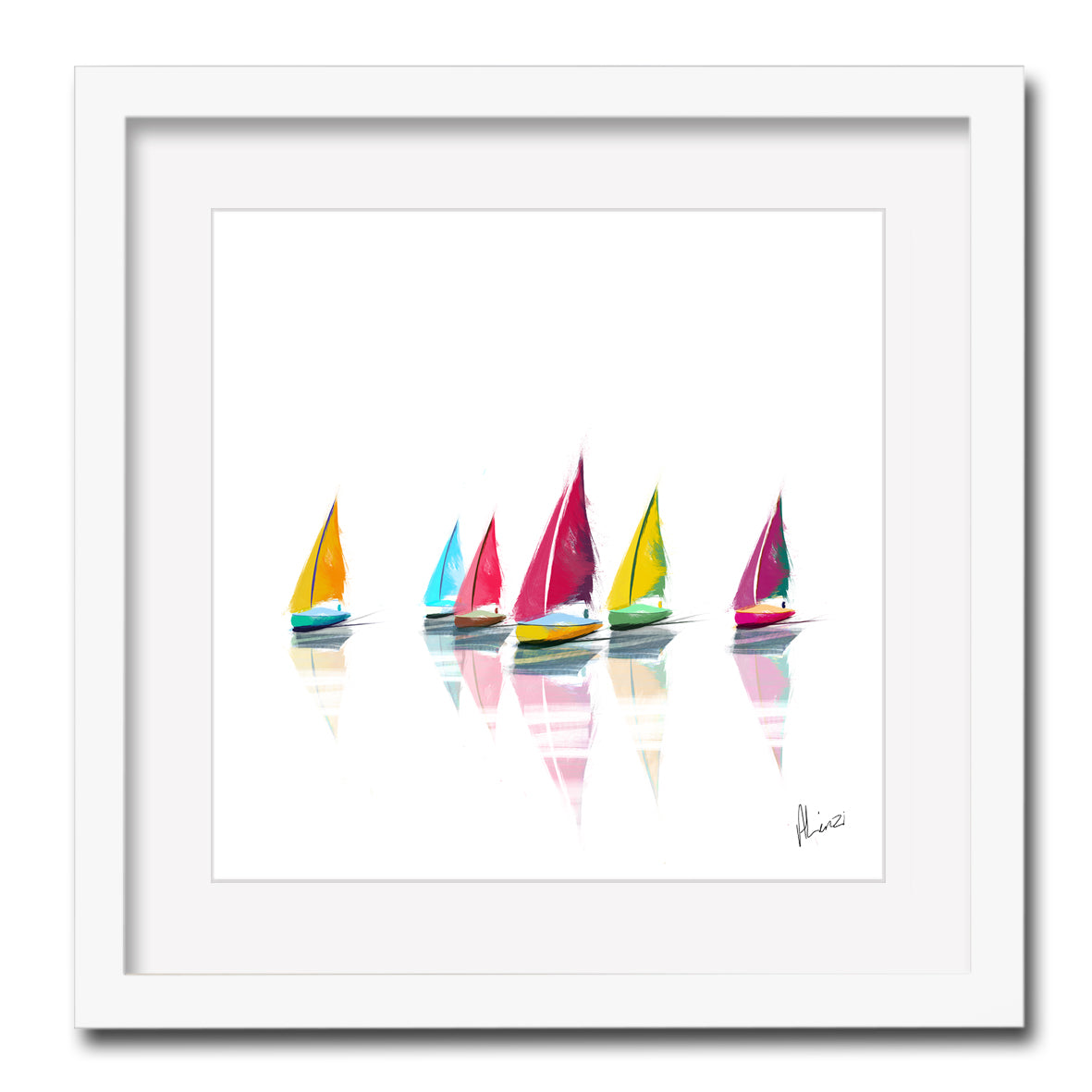 Sailing Reflect Painting Print Framed
