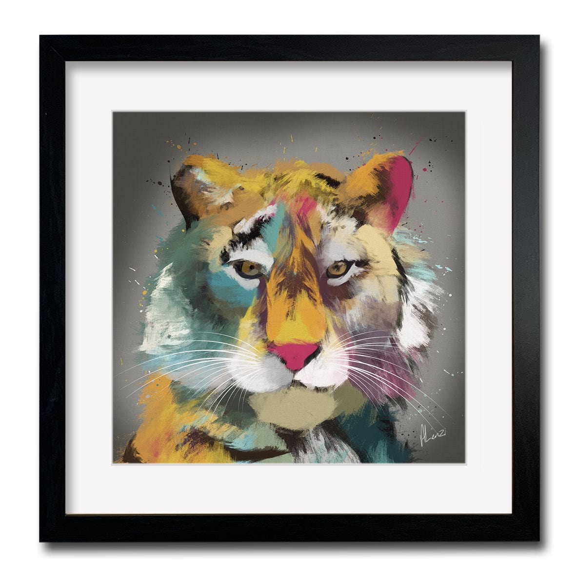 Tiger Multi Painting Print Framed