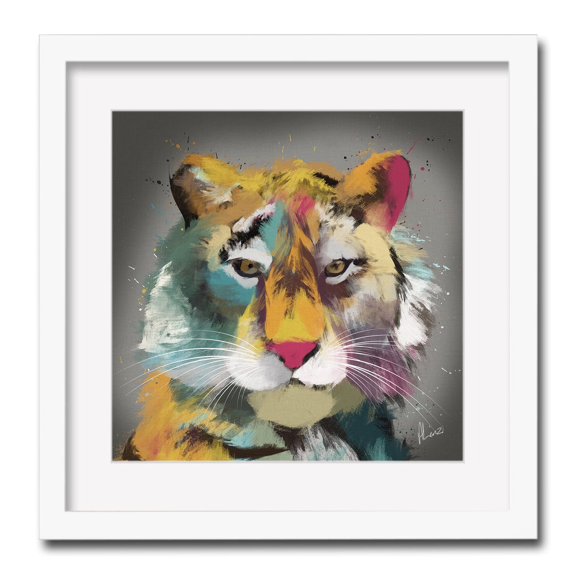 Tiger Multi Painting Print Framed