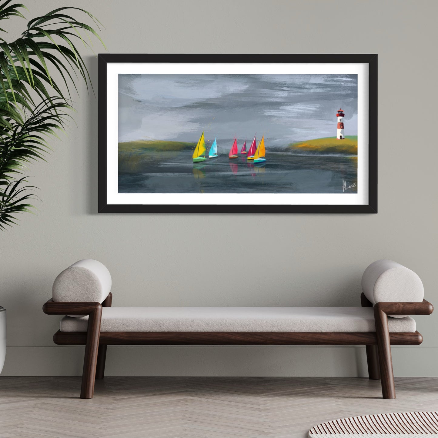 Lighthouse Painting Print Framed Landscape