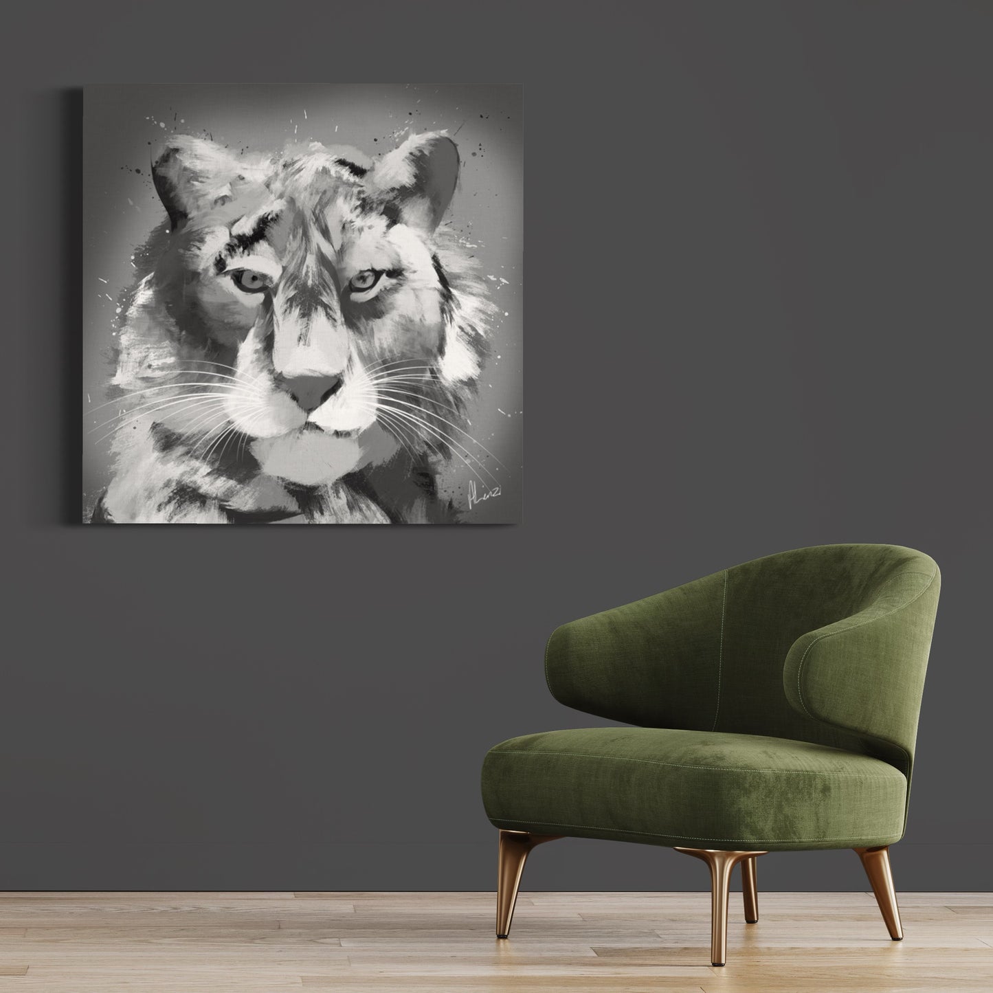 Tiger Silver Painting Print on Canvas