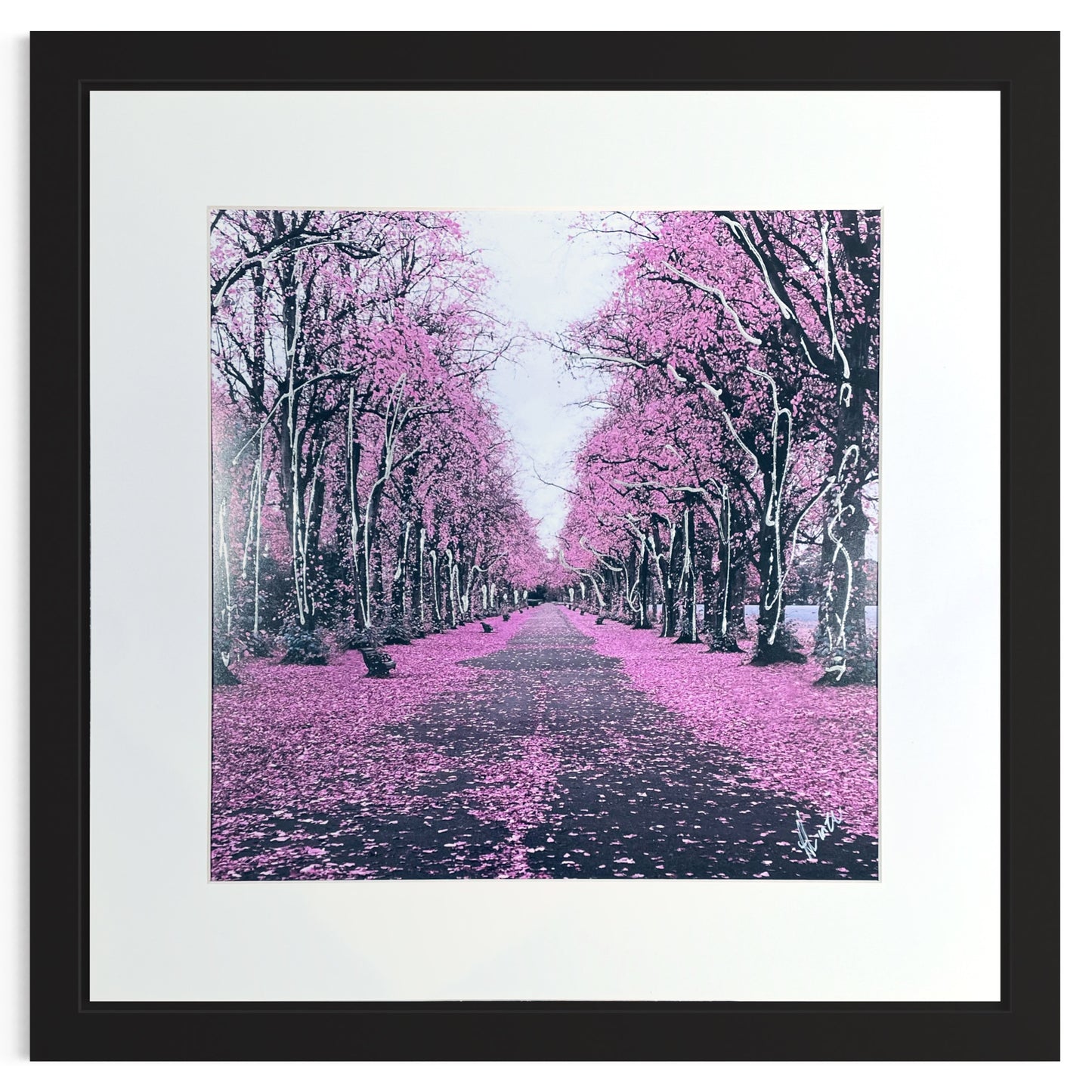 Trees Pink Painting Print Framed