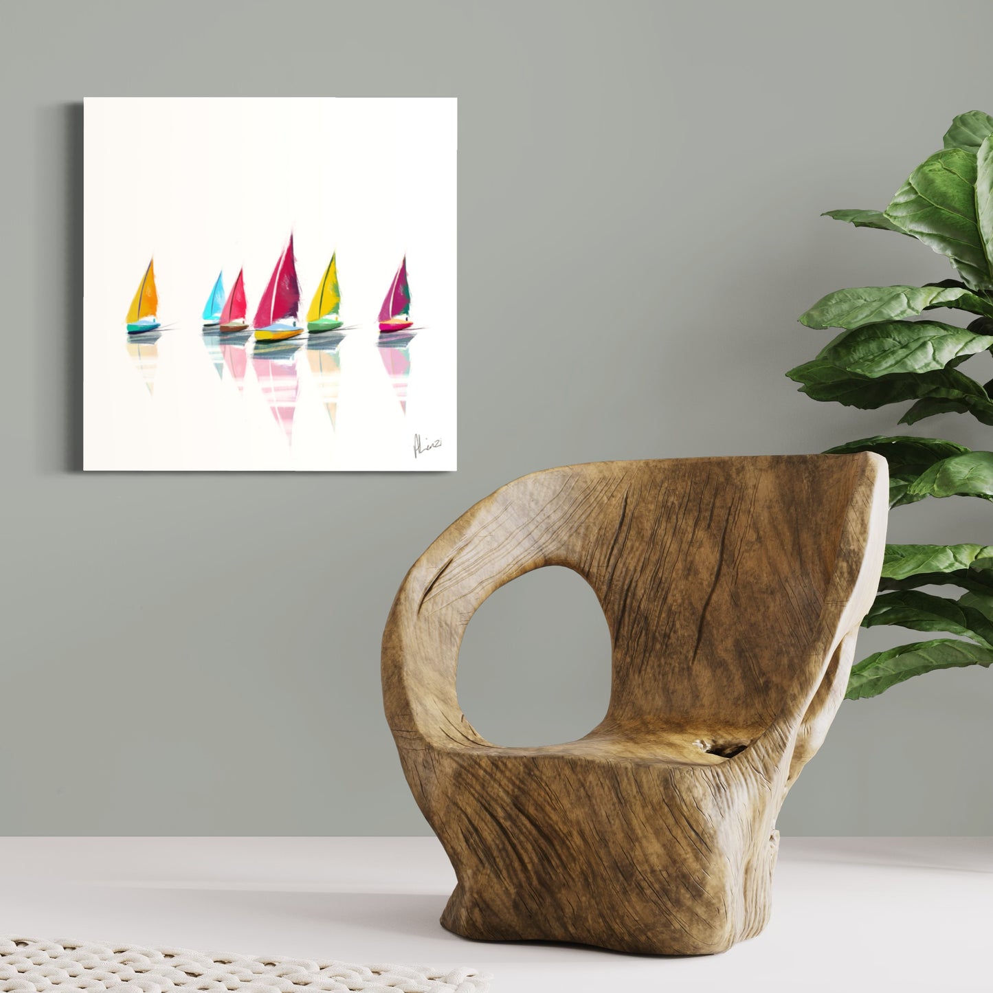 Sailing Reflect Painting Print on Canvas