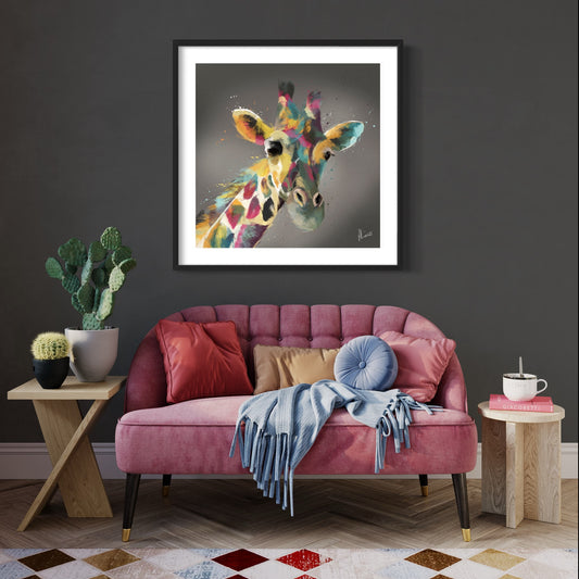 Giraffe Wall Painting Print Framed