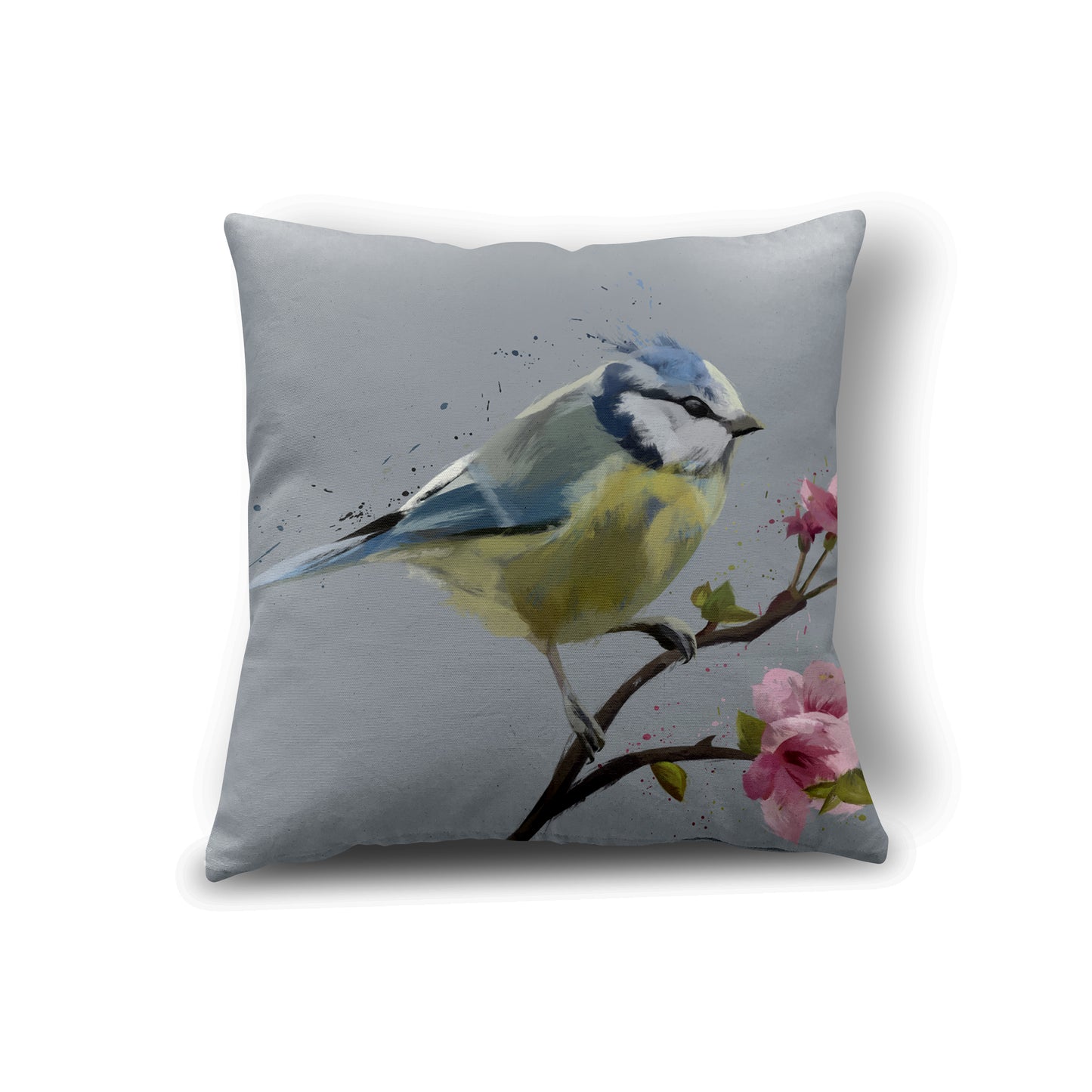 Blue Tit Cushion Blue 45 x 45cm Luxury Faux Suede