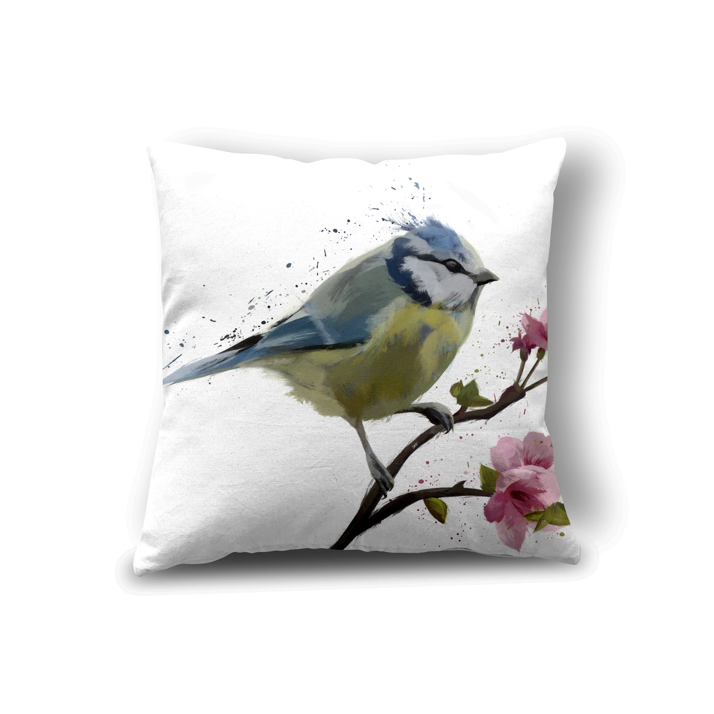 Blue Tit Cushion White 45 x 45cm Luxury Faux Suede