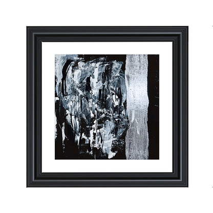 Abstract Black and Silver Liquid Art Print Framed