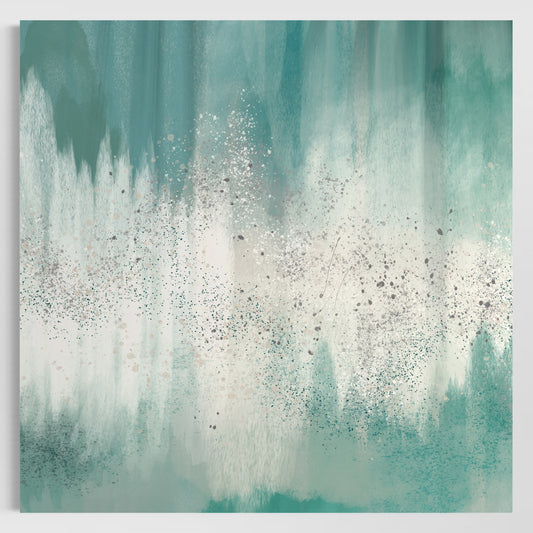 Teal Green and Silver Abstract Reflective on Canvas