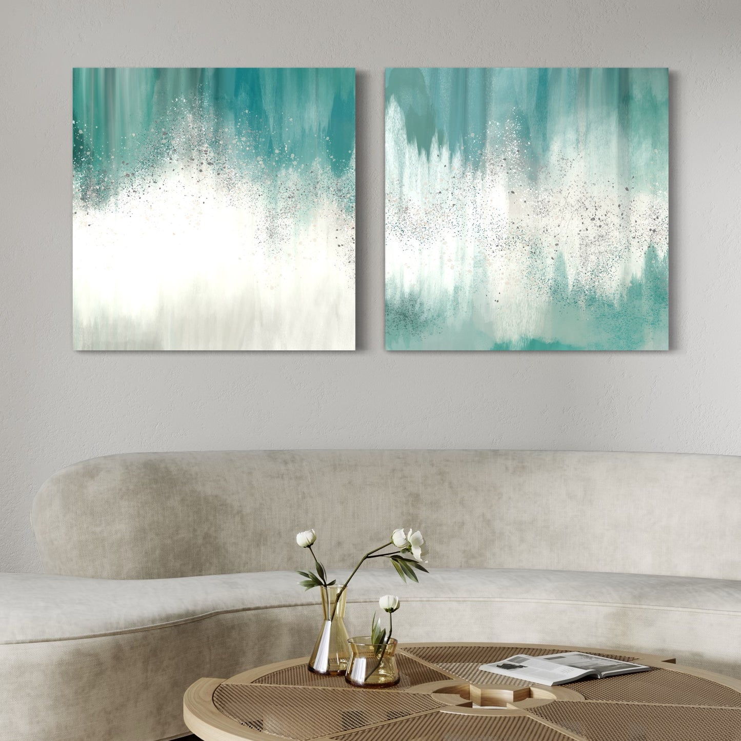 Teal Green and Gold Abstract on Canvas