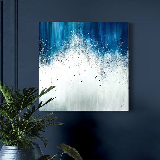 Navy Blue and Gold Abstract on Canvas- Waterfall