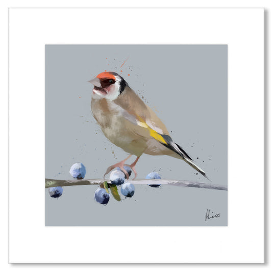 Goldfinch Bird Painting Blue Print