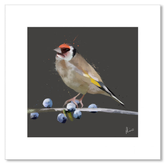 Goldfinch Bird Painting Grey Print