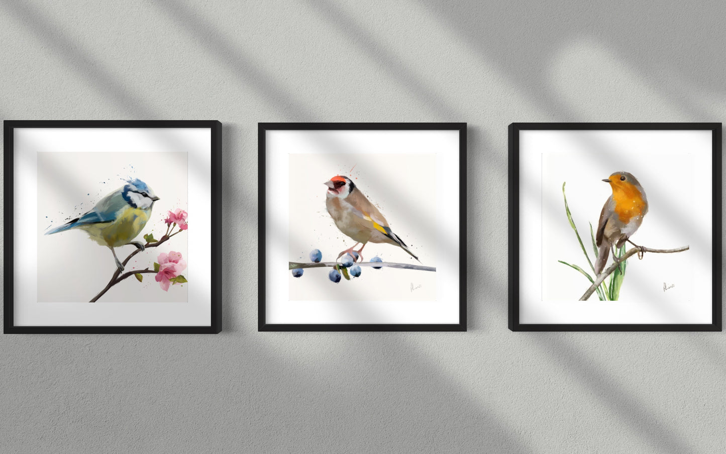 Goldfinch Bird White Painting Print Framed