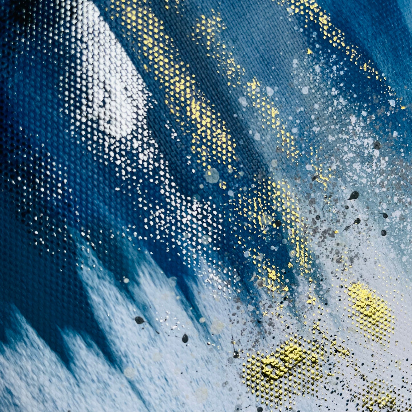 Navy Blue and Gold Abstract on Canvas- Waterfall