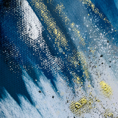 Navy Blue and Gold Abstract on Canvas- Waterfall