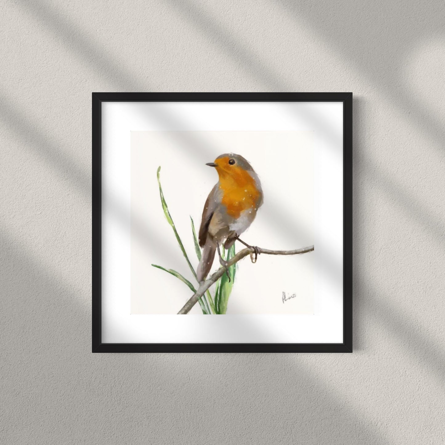 Winter Robin White Painting Print Framed