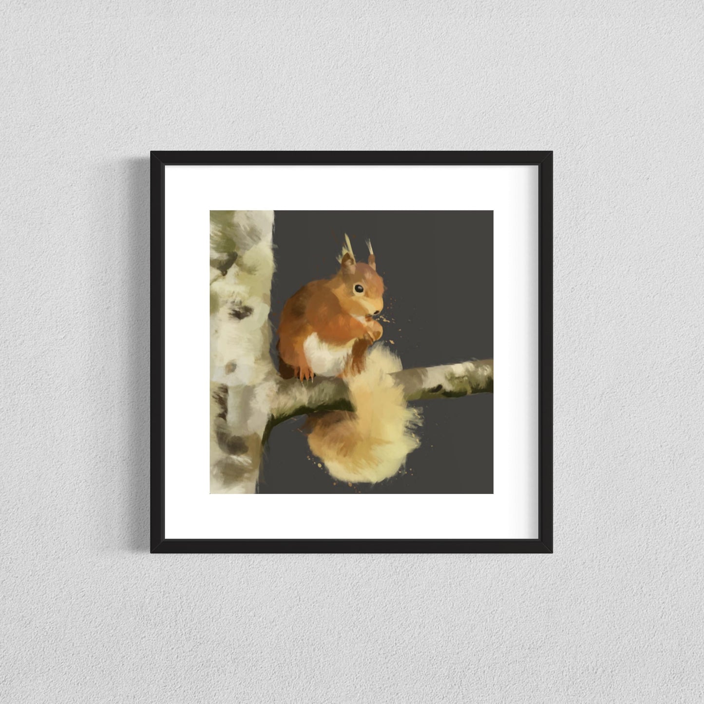 Squirrel Grey Painting Print Framed