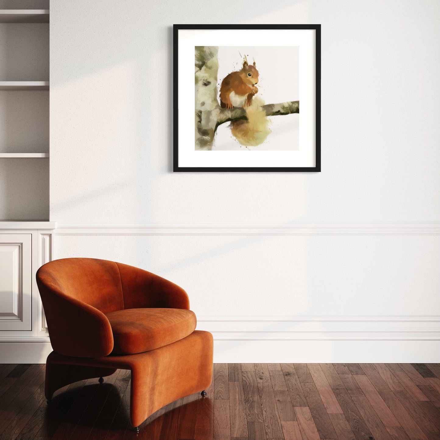 Squirrel White Painting Print Framed