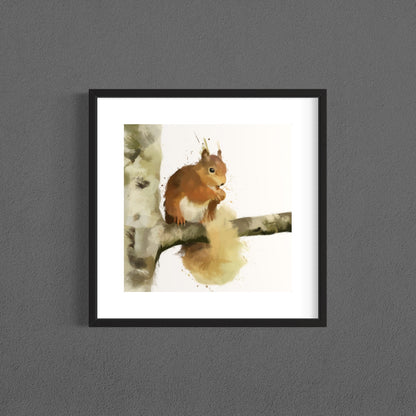 Squirrel White Painting Print Framed