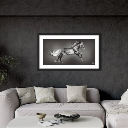 Black and White Horse- Silver Liquid Foil Picture