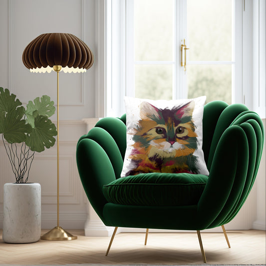 Cat Multicoloured Persian Cushion 45 x 45cm Luxury Faux Suede