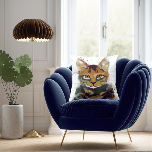 Cat Multicoloured Tabby Cushion 45 x 45cm Luxury Faux Suede