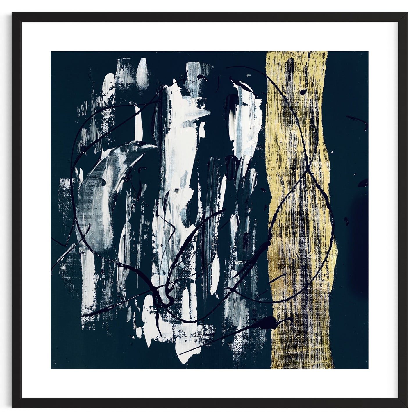 Abstract Black and Gold Liquid Art Print Framed