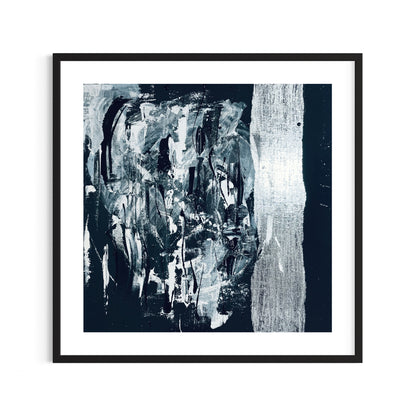 Abstract Black and Silver Liquid Art Print Framed