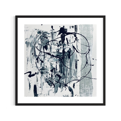 Abstract White and Silver Liquid Art Print Framed