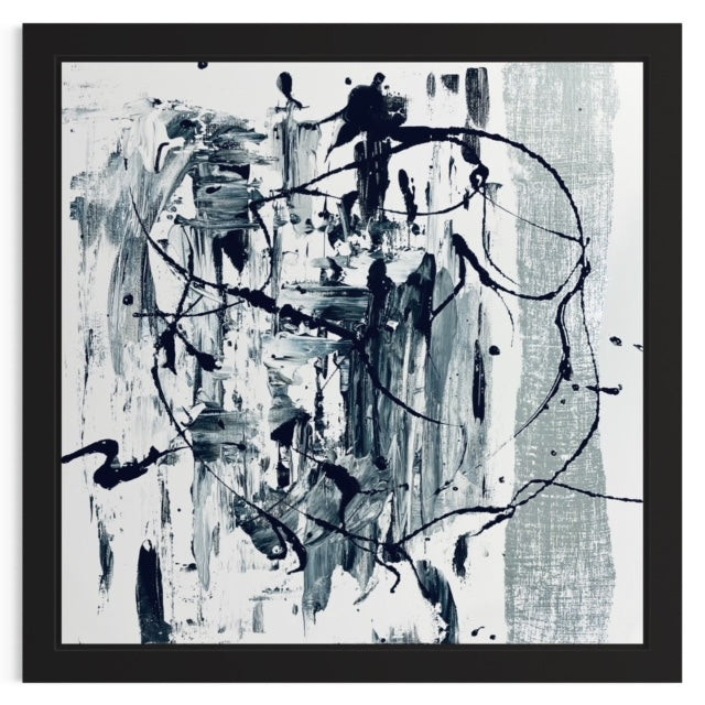 Original Abstract White and Silver Liquid Art Framed