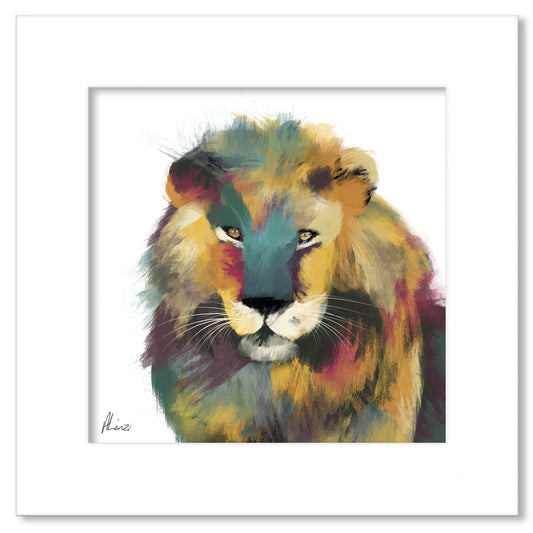 Lion Multi White Painting Print