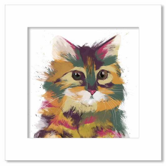 Cat Multicoloured Persian Painting Print