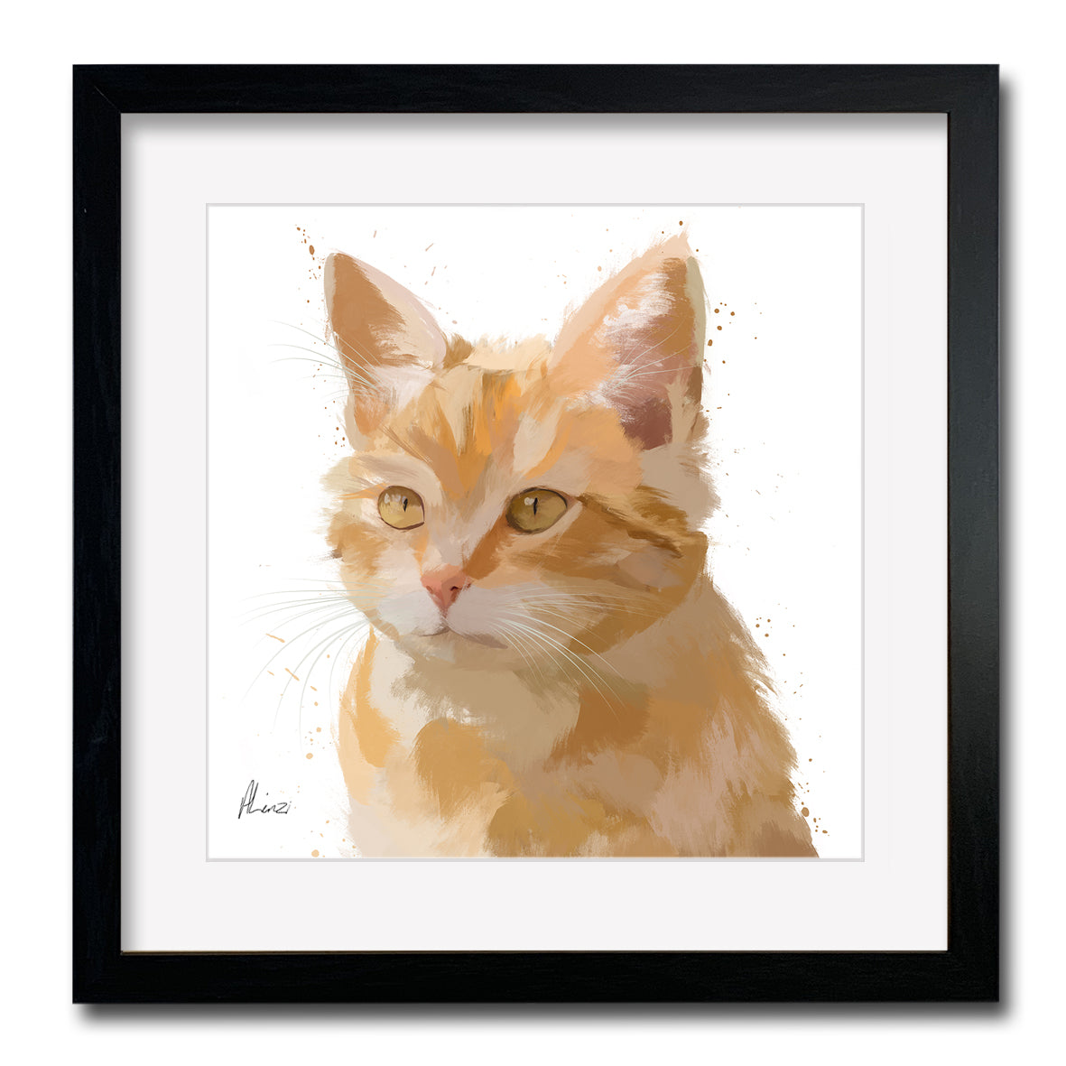 Ginger Cat Painting Liquid Foil Framed Print