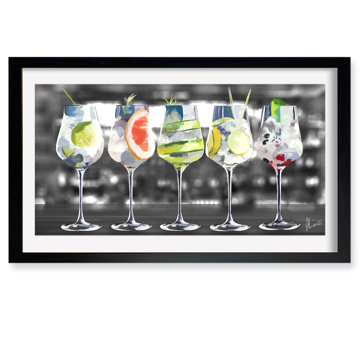 Gin Bar Painting Liquid Foil Print Framed